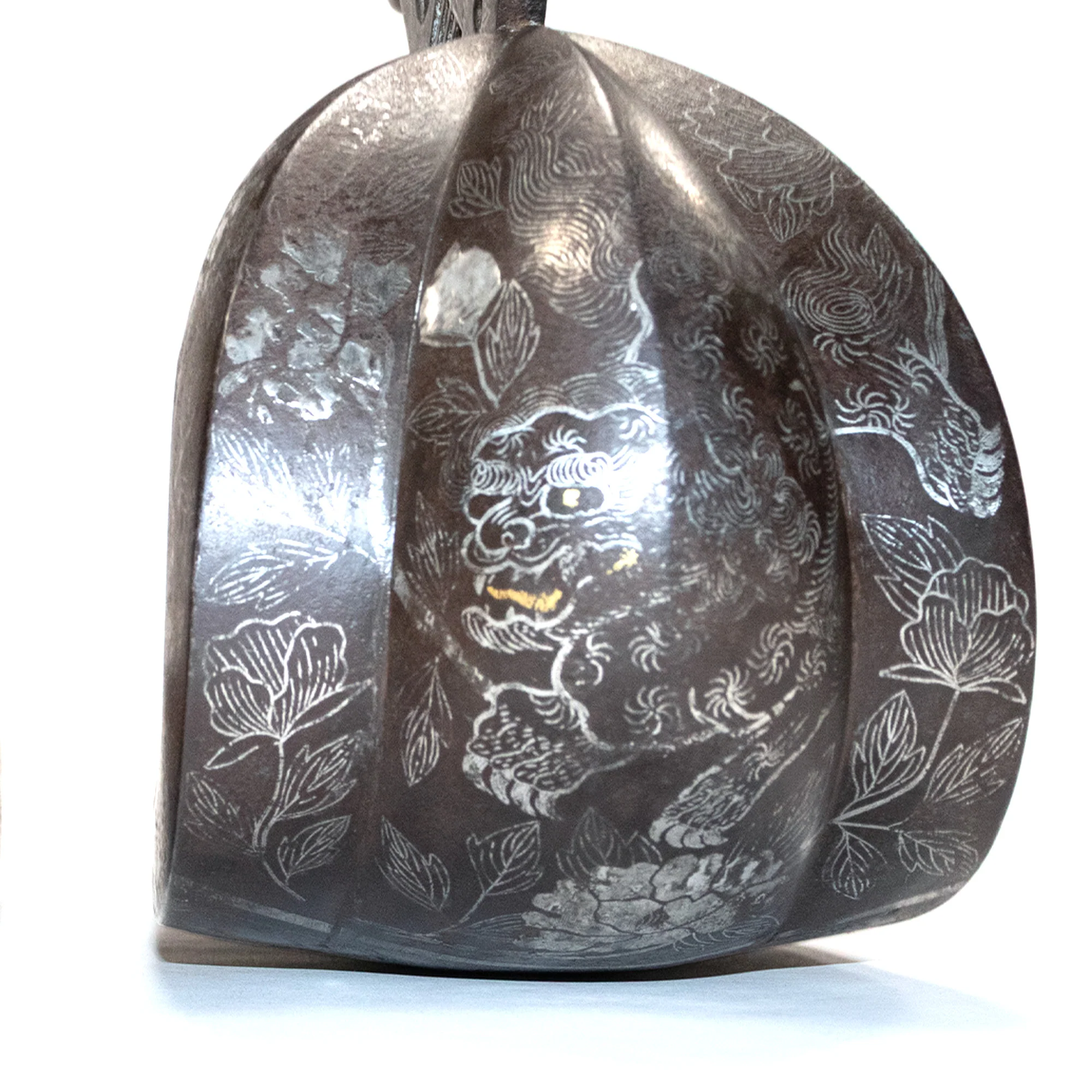 Abumi Stirrups with Inlaid Silver Shishi Motif - Image 2