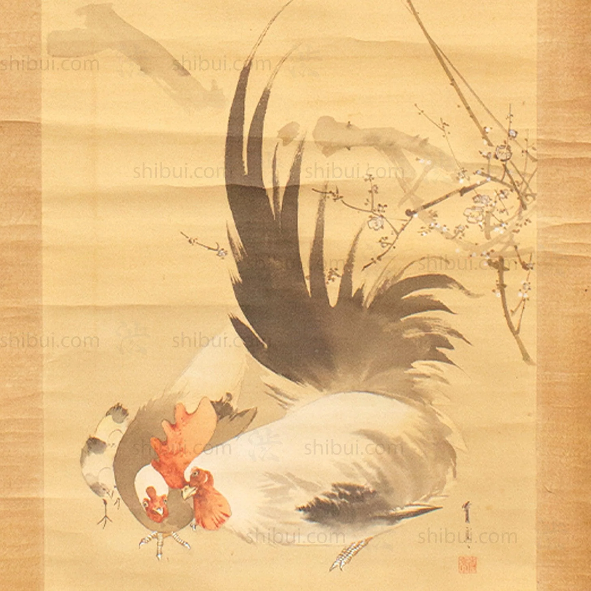 Antique Japanese Scroll Painting | Rooster & Hen - Image 7