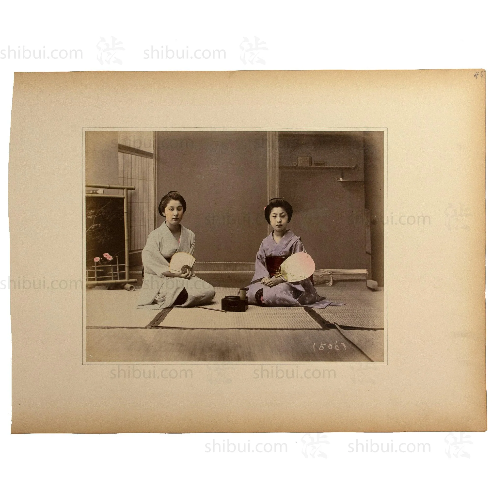 Women Visiting | Antique Japanese Hand Tinted Albumen Photo - Image 2