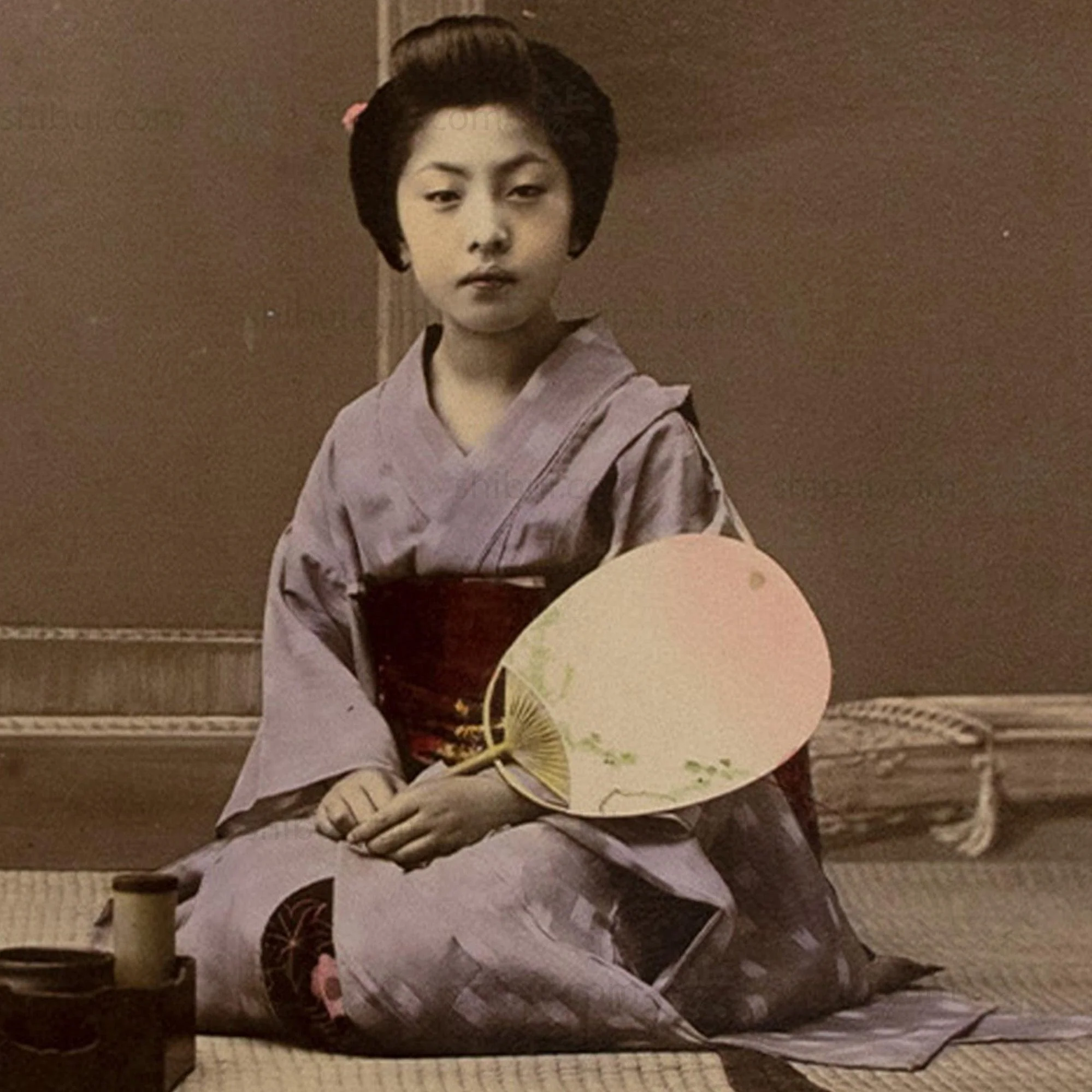 Women Visiting | Antique Japanese Hand Tinted Albumen Photo - Image 4