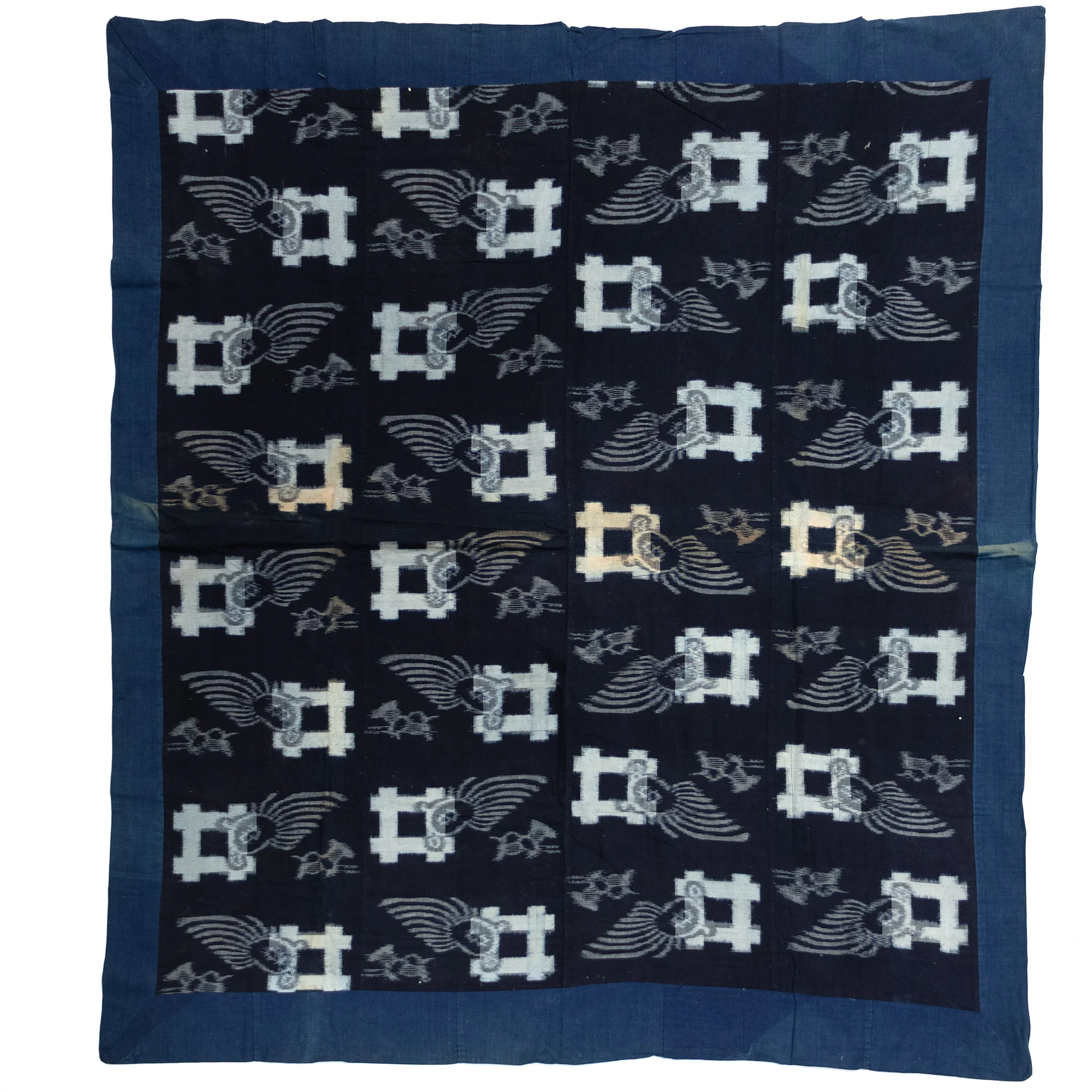 E-Gasuri Tortise and Crane Futonji | Japanese Indigo