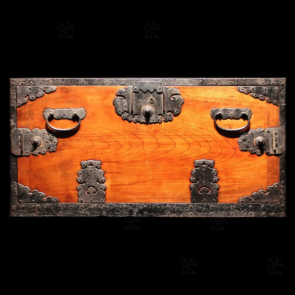 Hangai - Two Section Ships Clothing Chest Japanese Antique Tansu Iron Hardware - Image 5