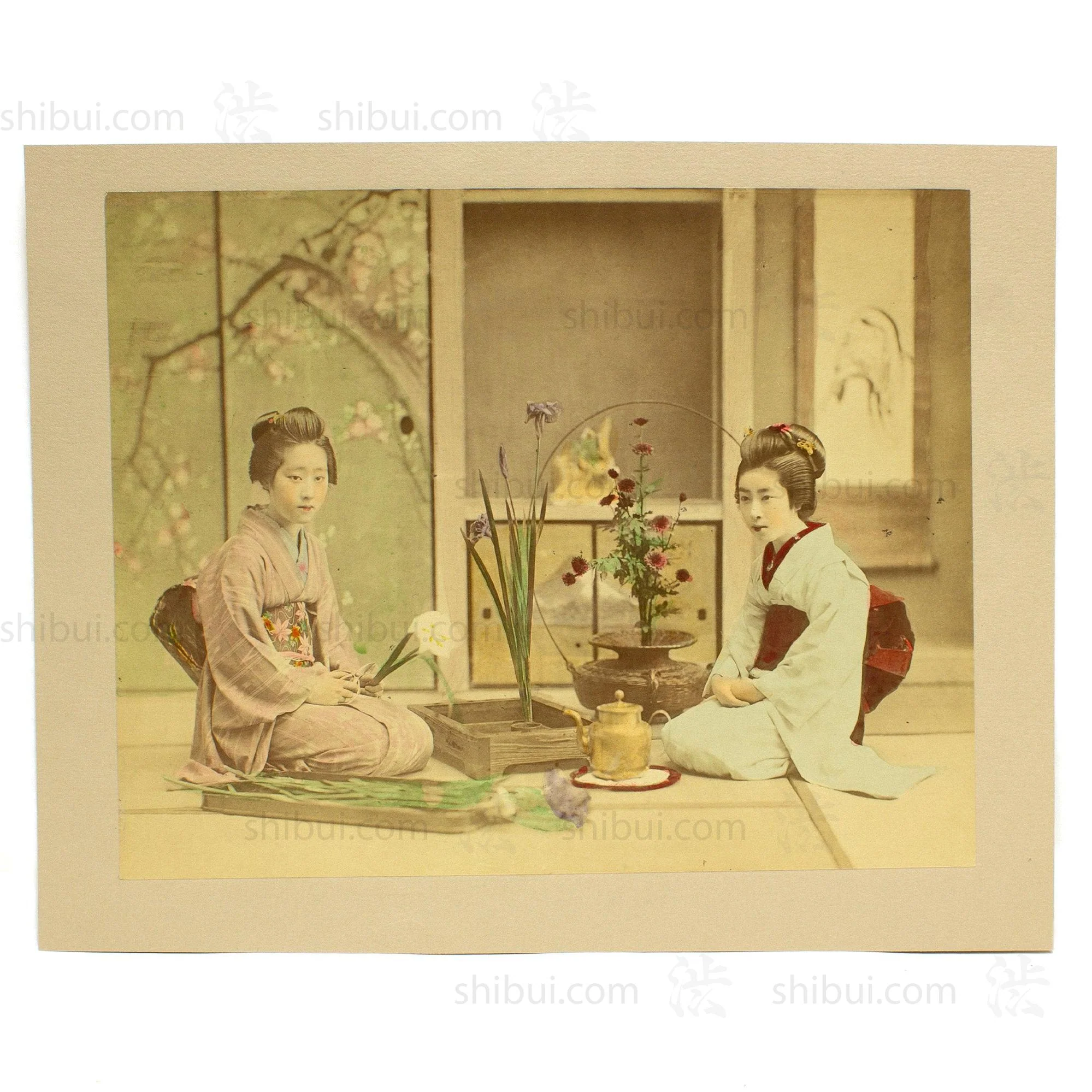Ikebana Lesson | Japanese Antique Hand Tinted Albumen Photo - Image 4