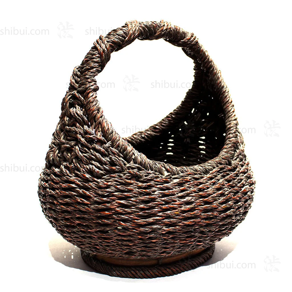 Japanese Antique Decor Bamboo Basket with Handle - Image 3