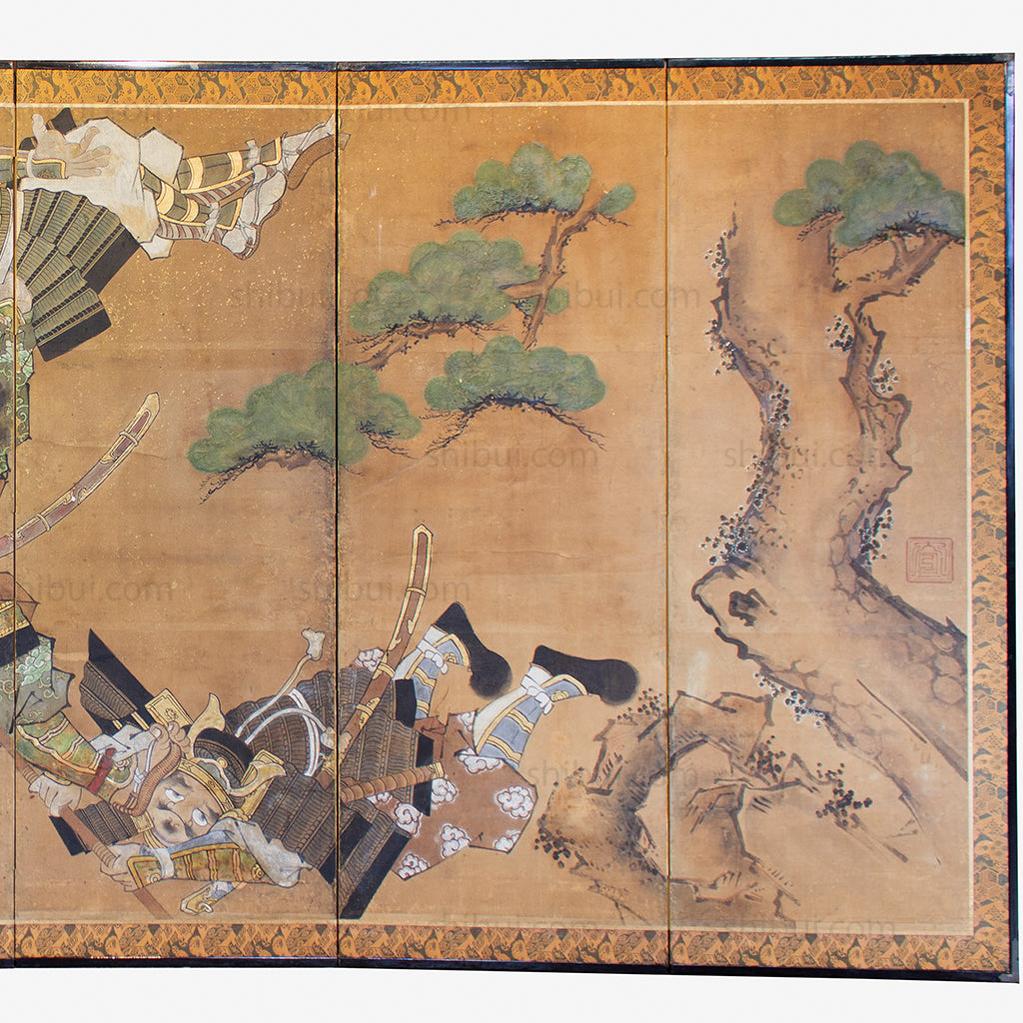 Japanese Antique Screen 6 Panel Byobu Samurai - Image 8