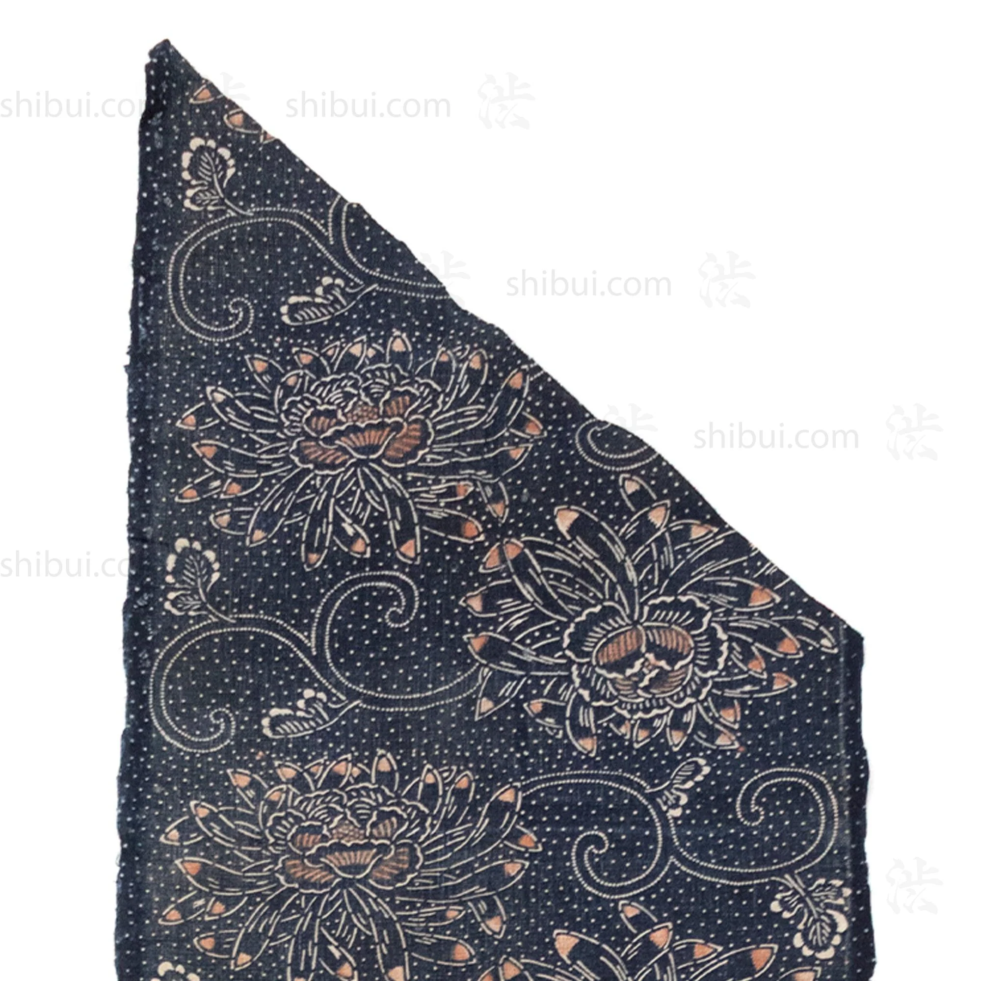 Japanese Indigo Katazome Panel Textile Orange Tipped Flowers - Image 2