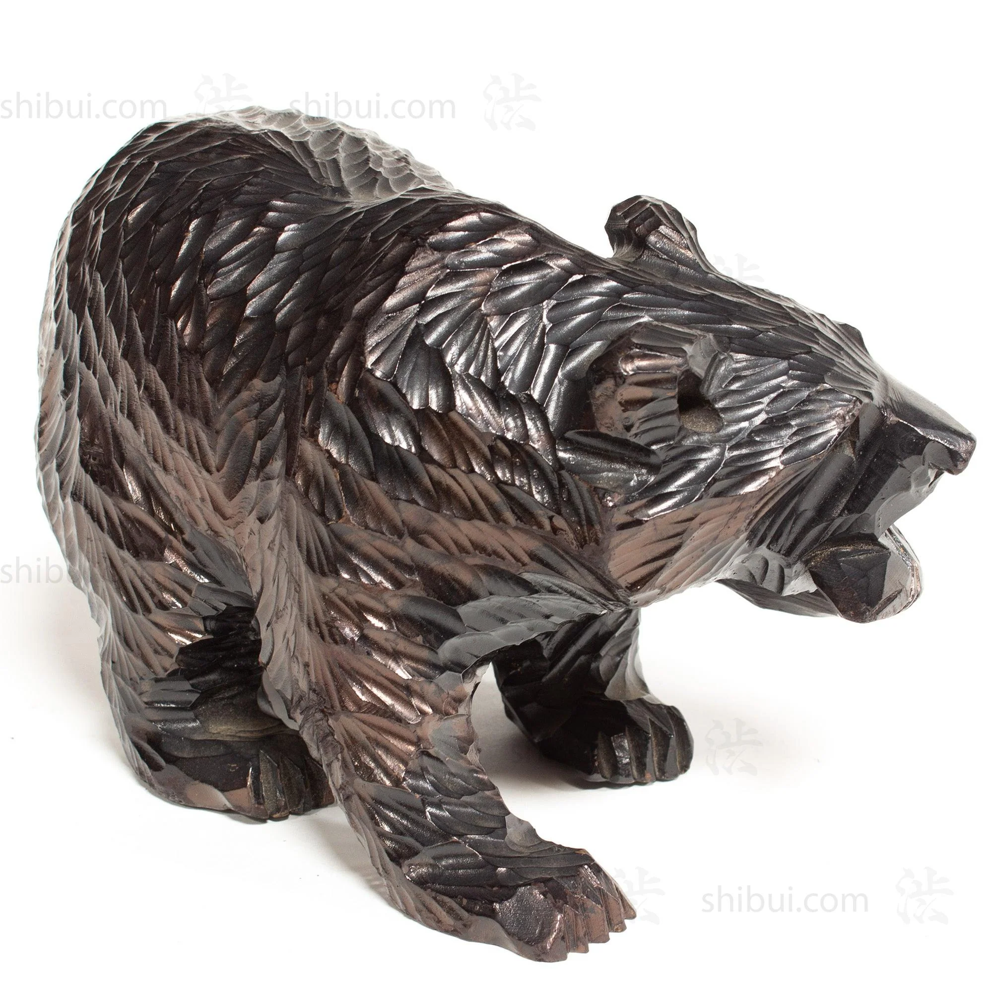 Kibori Kuma | Hand Carved Wood Bear | Japanese Hand Carved Bear with Salmon - Image 4