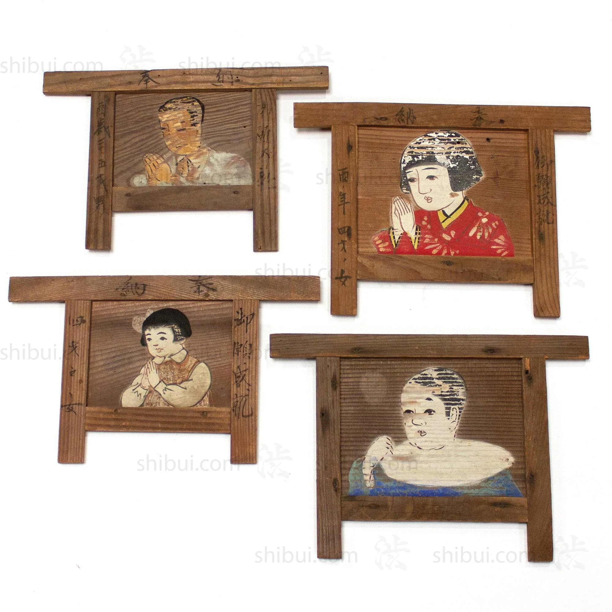 Set of Ema -Japanese Votive paintings of a Father and Daughters